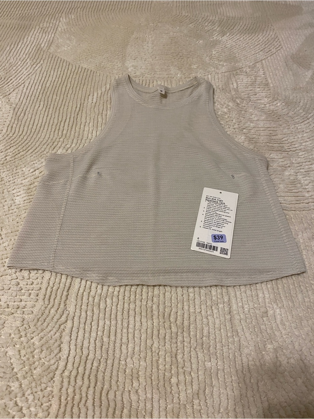Lululemon Size 6 Heathered White Opal Run and Train Racerback Tank in EUC